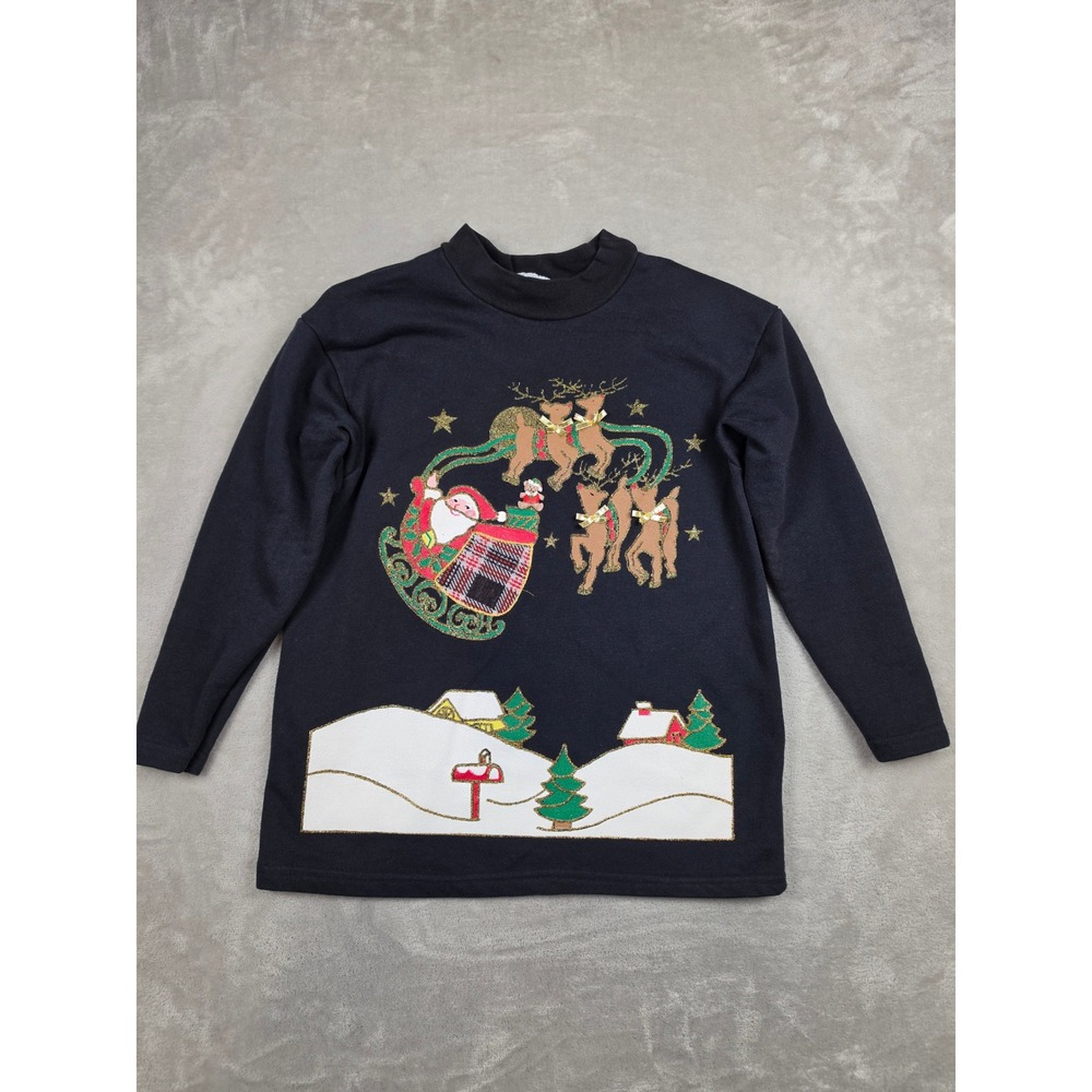 Vintage Sweater Loft New York Sweatshirt Women S Black Santa Reindeer Christmas
